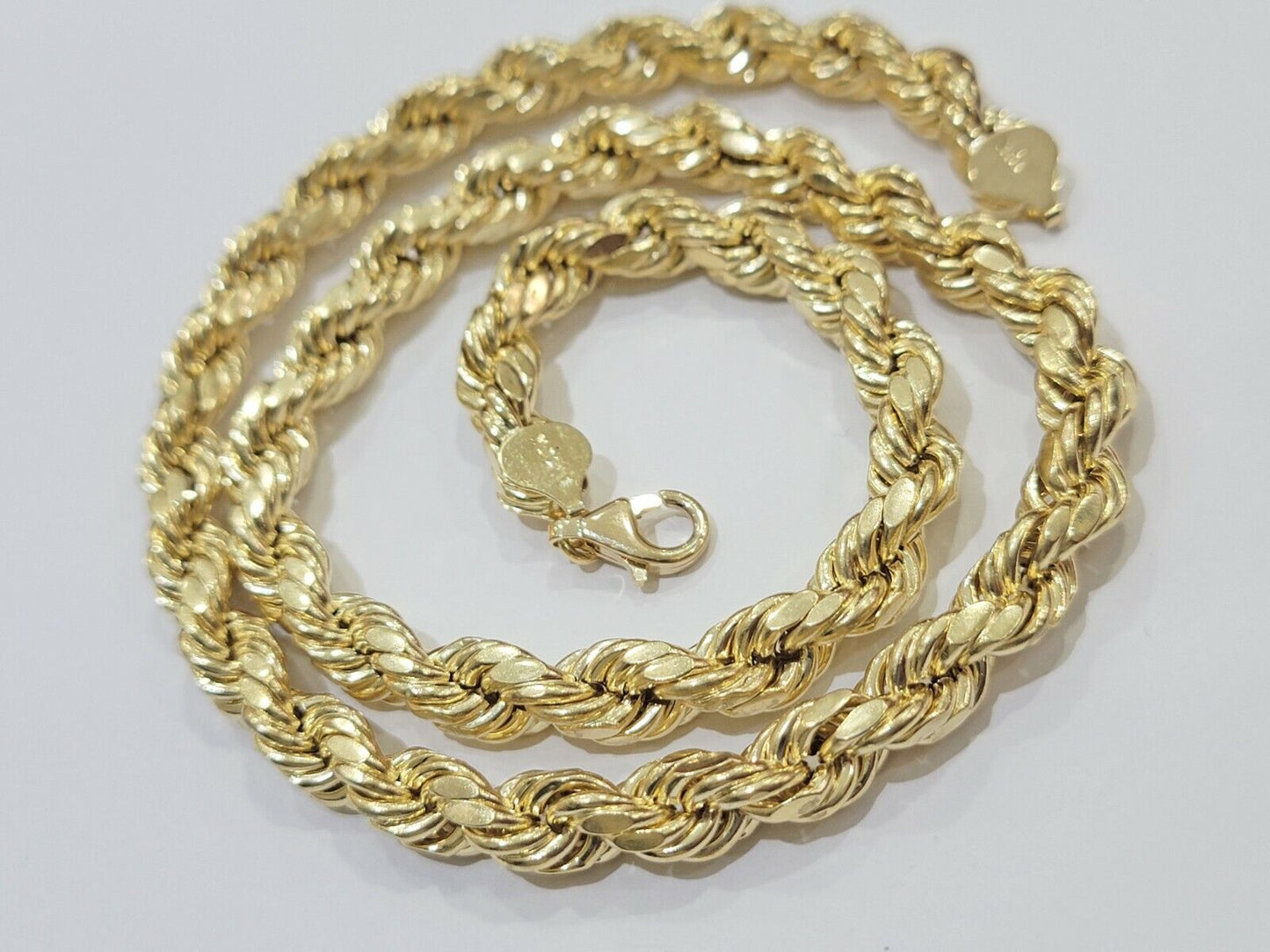 Mens 10K Yellow Gold Rope Chain Thick Necklace 26" 8mm REAL 10KT Diamond cuts