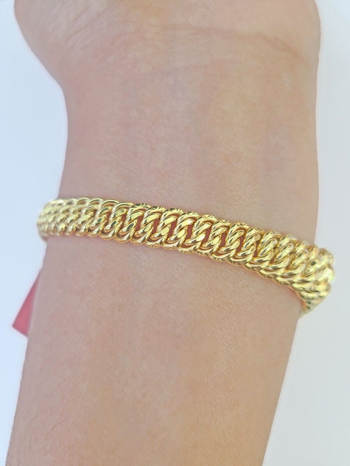 Real 14K Yellow Gold Flat Byzantine Link Bracelet 7.5 inches Long