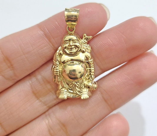 10k Yellow Gold Lucky Laughing Buddha Charm Religious Pendant Smiling Real 10Kt
