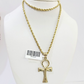 10k Gold Rope Chain & Ankh Cross Charm Pendent SET 3mm 20Inches Necklace