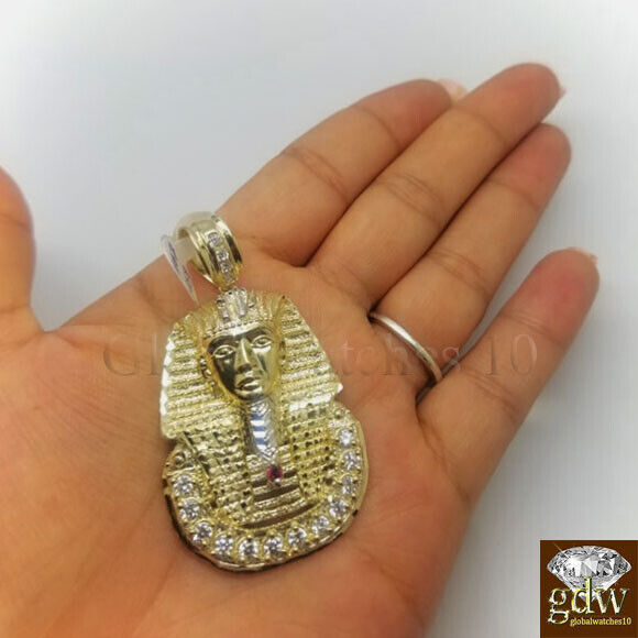 Real 10k Gold Egyptian Pharaoh Head Charm Pendant 2.5 Inch Men Women