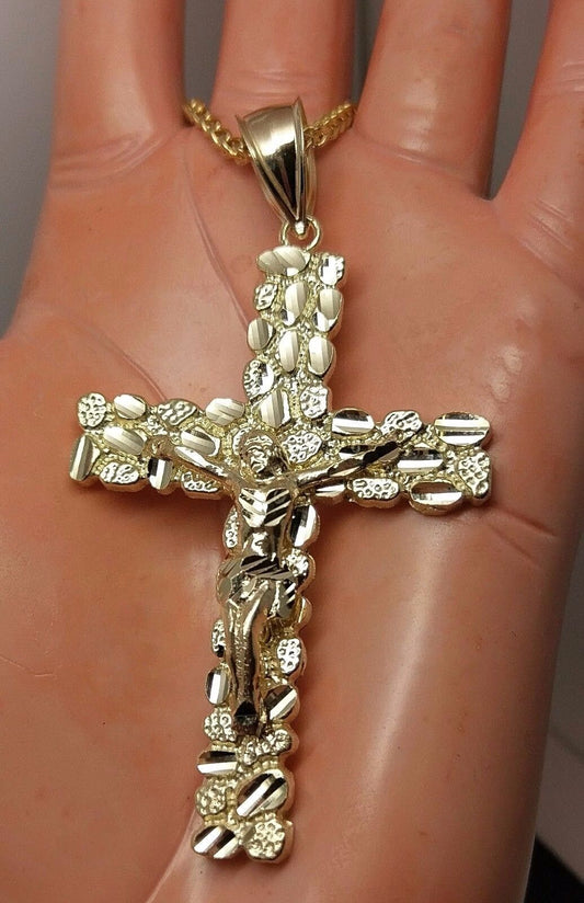 Nugget Style 10K Yellow Gold Men Women Jesus Crucified Cross Pendent