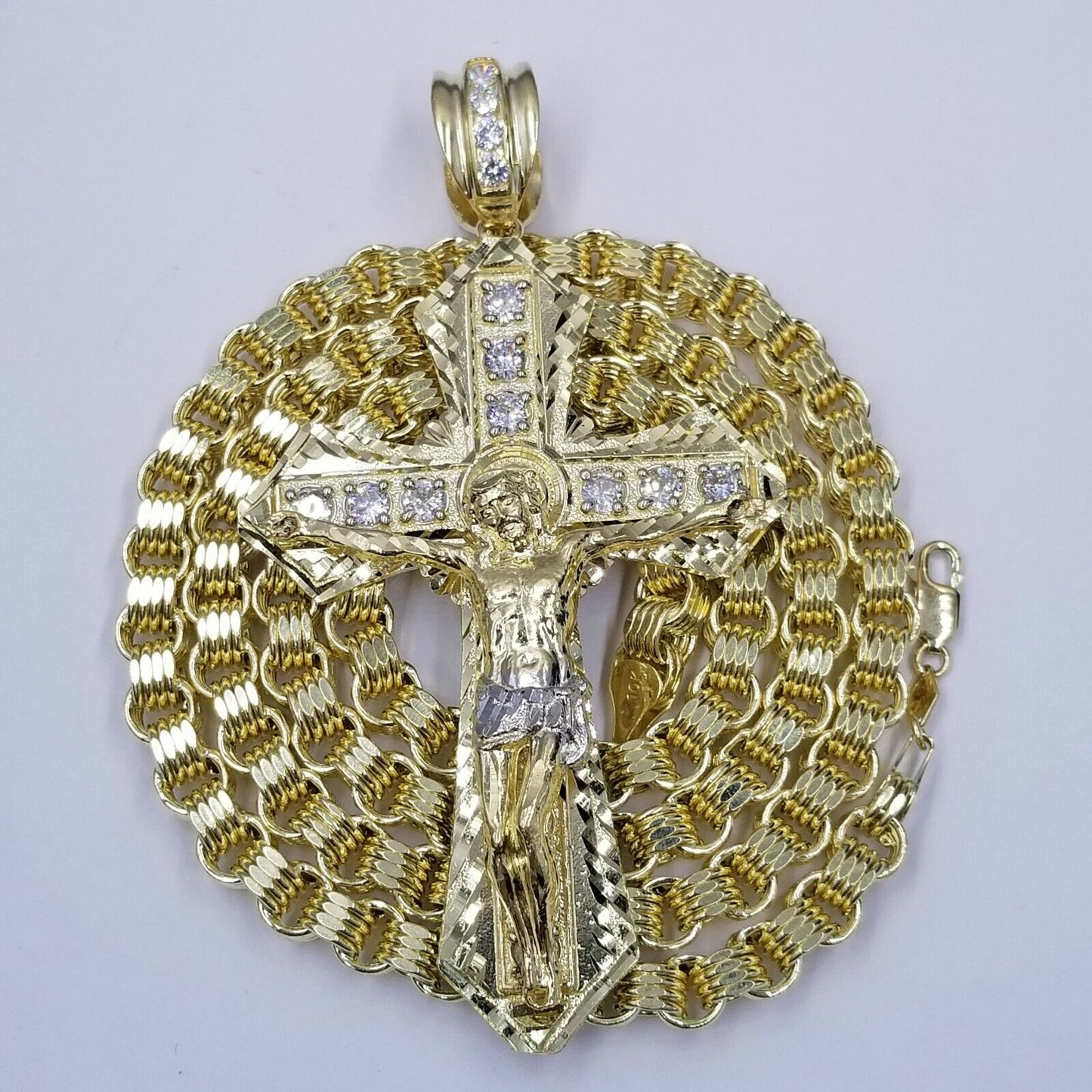 10k Gold Mens Byzantine Box Necklace 26" Cross Charm Pendant Jesus