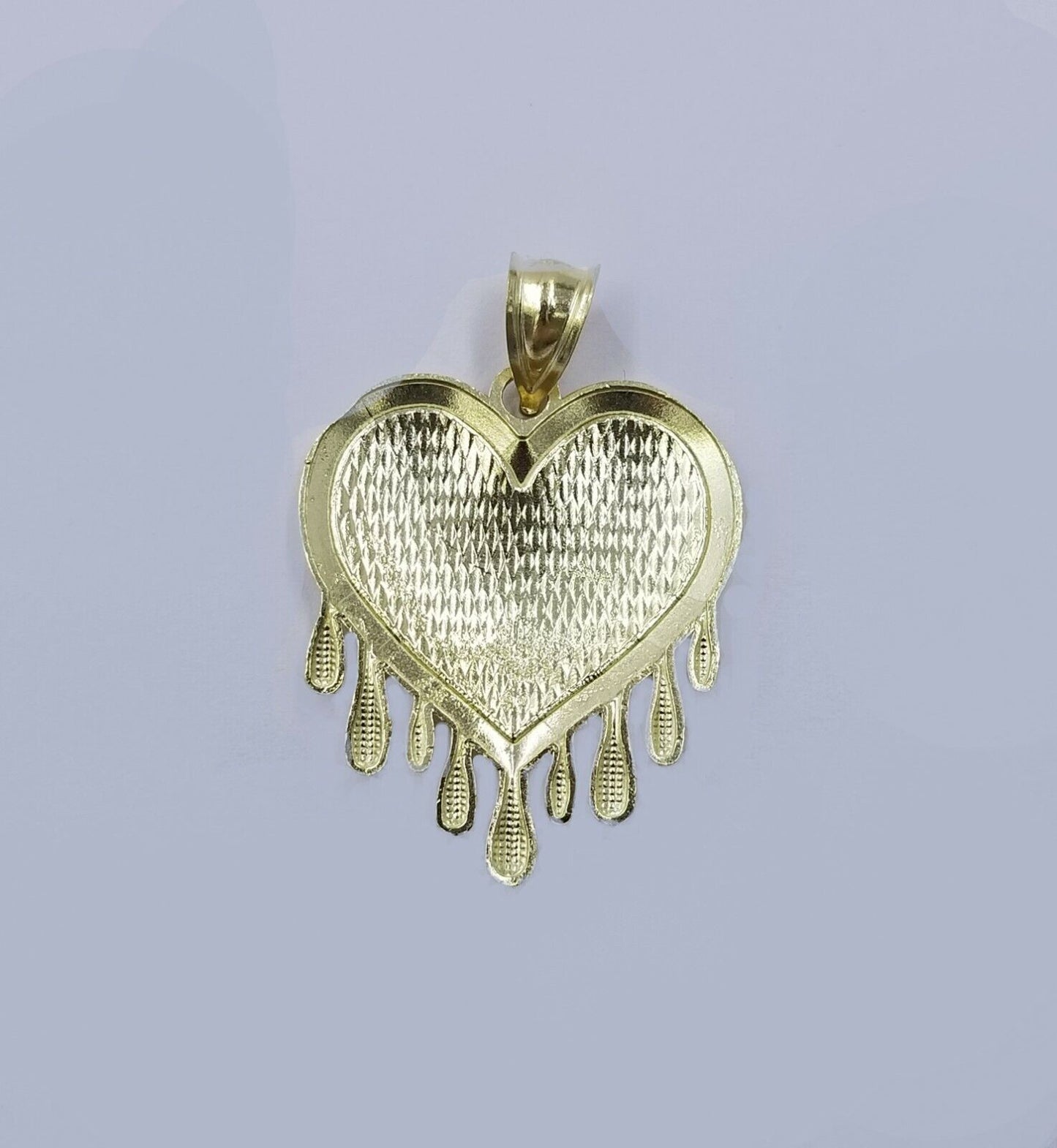 Real 10k Yellow Gold Charm Pendant Dripping heart with Franco Chain 18" 2mm