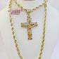 14k Yellow Gold Rope Chain & Nugget Cross Charm Pendent SET 5mm 20 Inch Necklace