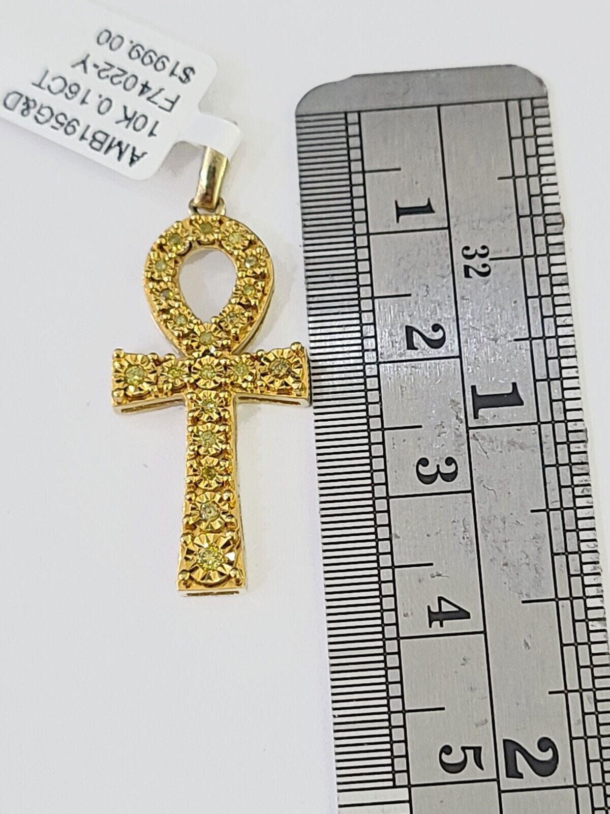 10K Real Cross with Ankh Charm/Pendant 0.16CT Made with Yellow Gold and Diamonds