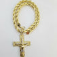 Real 10k Gold Rope Chain 26"Inch 10mm and nugget Cross Pendent  10kt yellow gold