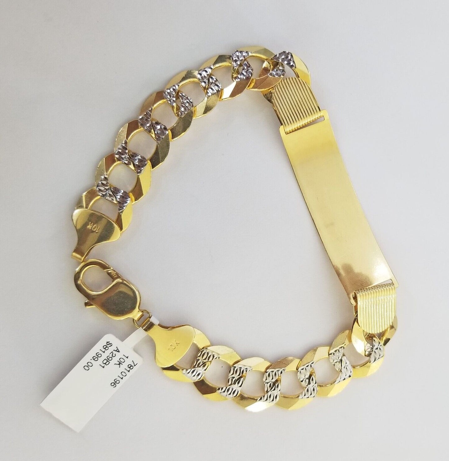 Solid 10k Gold Cuban Link ID Bracelet Diamond Cuts 12.5 mm 9 Inch