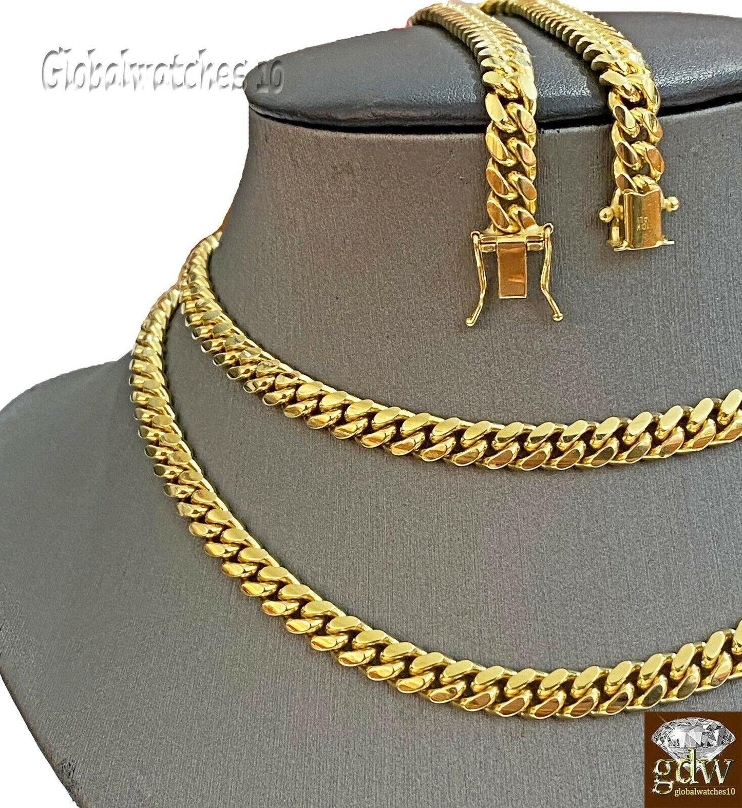 Solid 10k Gold Miami Cuban Link Chain Necklace & Bracelet Set Box Lock Men Heavy