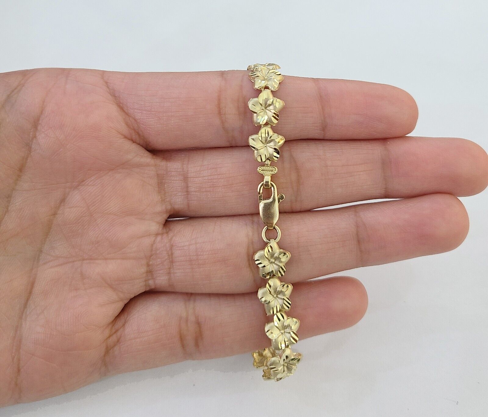Real 10K Yellow Gold 8mm Flower Bracelet 7.5" Inch 10kt Gold