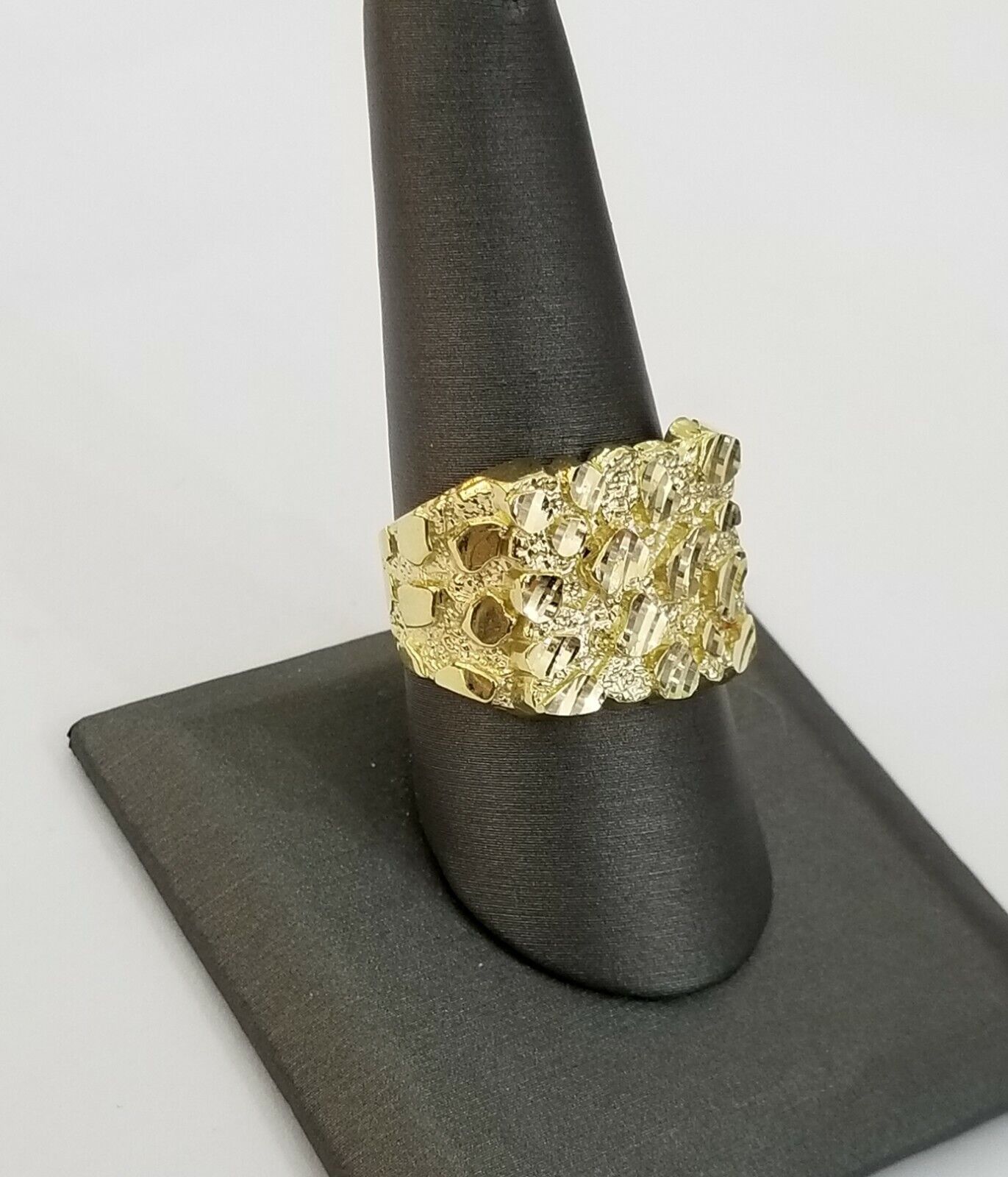 10K SOLID Yellow Gold Nugget Casual Ring Band Fancy Men Women Sizeable Real