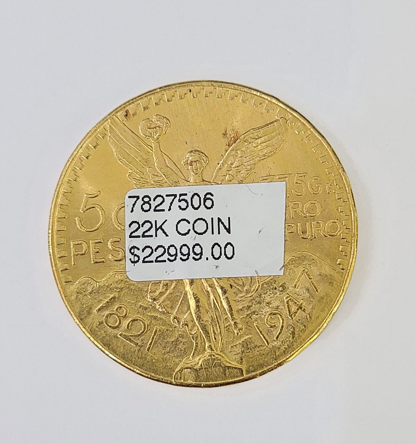 22k Centenario Coin Copy in Solid Yellow Gold 50 Pesos 1947 Mexico/Mexican Coin