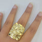 10k Real yellow Gold Nugget Ring men casual Rectangle gold ring 10kt