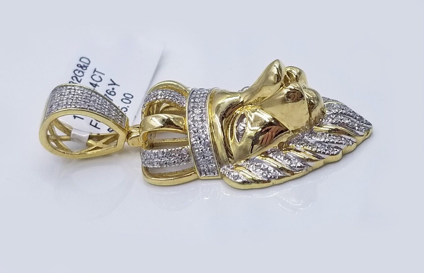 Real 10K Yellow Gold Diamond King Lion Head Pendant Charm Genuine
