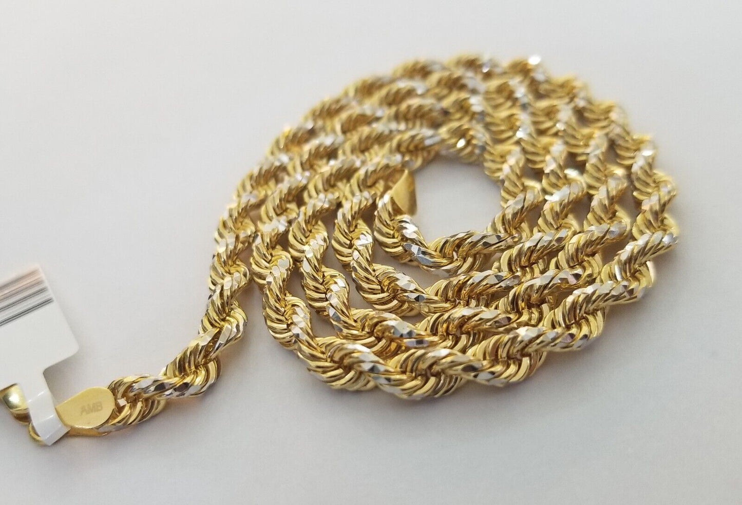 10k Solid Gold Rope Chain Necklace Real 10k Yellow Gold Diamond Cuts 5mm 20" Men