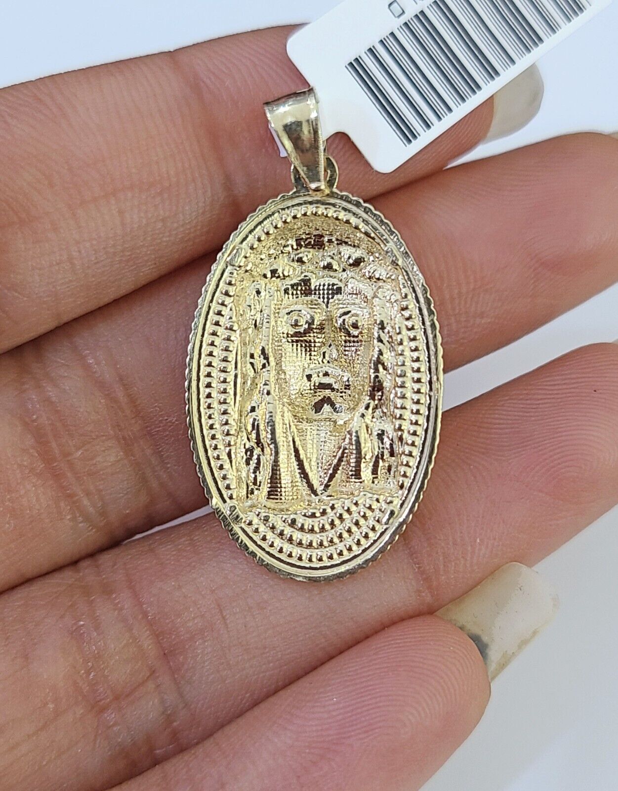 Real 10k Yellow Gold Oval Shaped Jesus Head Pendant 1-1.5 inches Charm