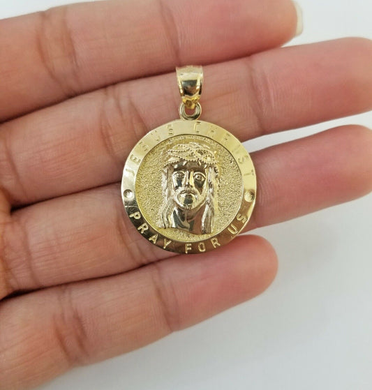 10k Yellow Gold Jesus Christ Charm Pendant Round 1.2" 10kt Real Gold Men Women