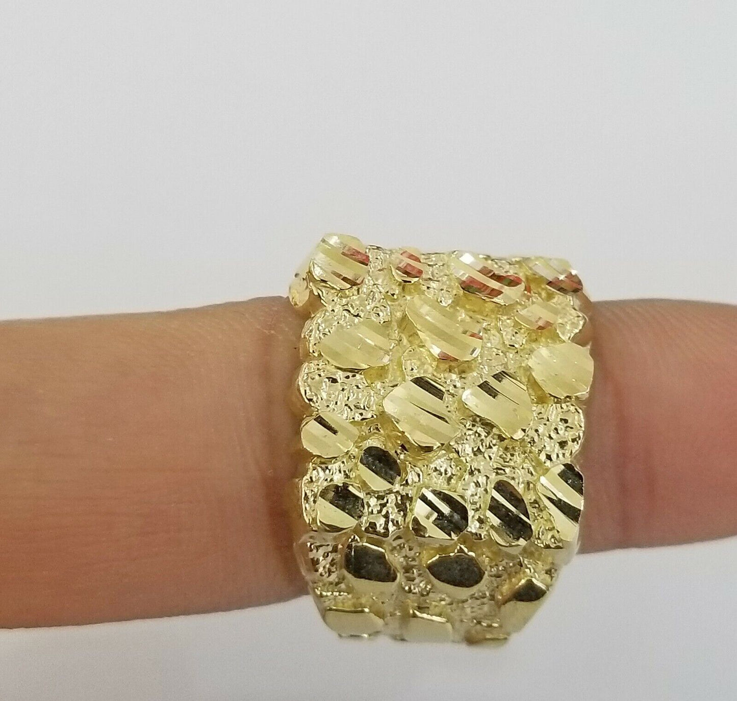 10K SOLID Yellow Gold Nugget Casual Ring Band Fancy Men Women Sizeable Real