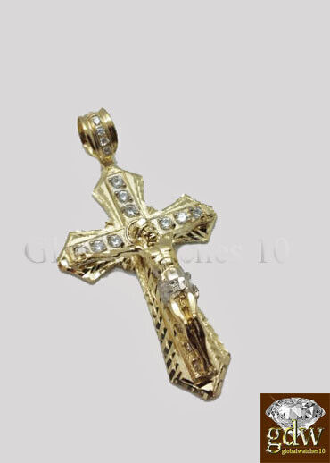 Real 10k Gold Men's Jesus Crucifix Cross Pendent Charm with 28 Inch Rope Chain.