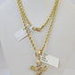 10k Gold Spiral Cross Charm Rope Chain 3mm 18'' Set Yellow Diamond Cut Real