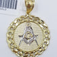 10K Yellow Gold Masonic Circular Pendant Diamond Cut 10Kt Round Gold Charm