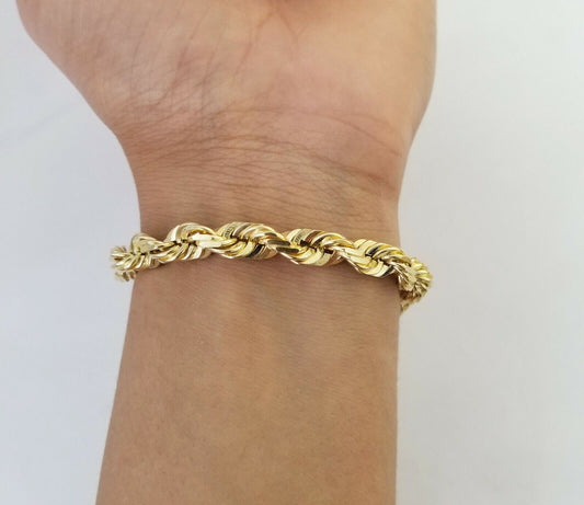 Solid Real 10K Yellow Gold Rope Bracelet 8" Inch 7mm 10kt Real gold men women