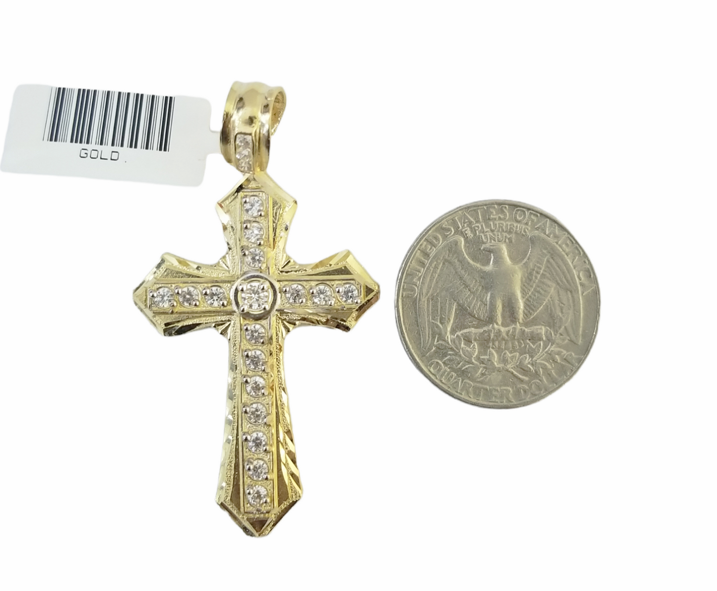 14K Real Yellow Gold Jesus Cross Diamond Cut Pendant Religious Charm