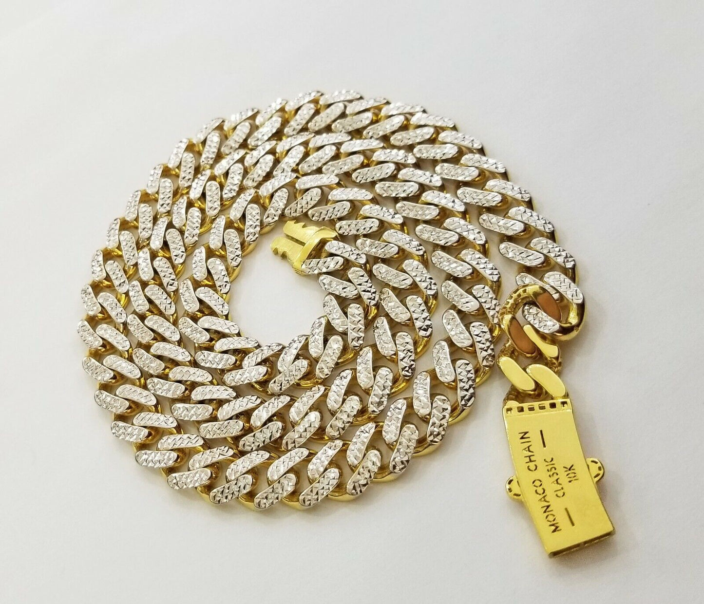 10k Real Gold Monaco Link Chain 22" diamond cut Men women necklace 10kt
