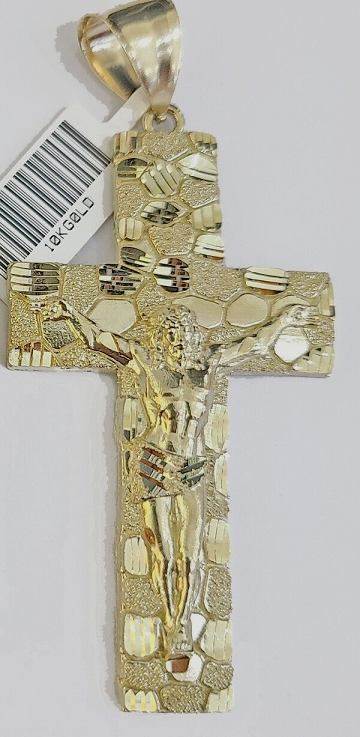 Real 10k Gold Nugget Cross Charm 10kt