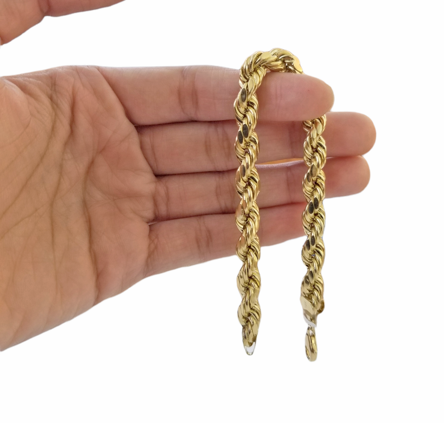 REAL 10k Gold Rope Chain Bracelet 7mm 8" Inch Lobster Clasp Link Rope