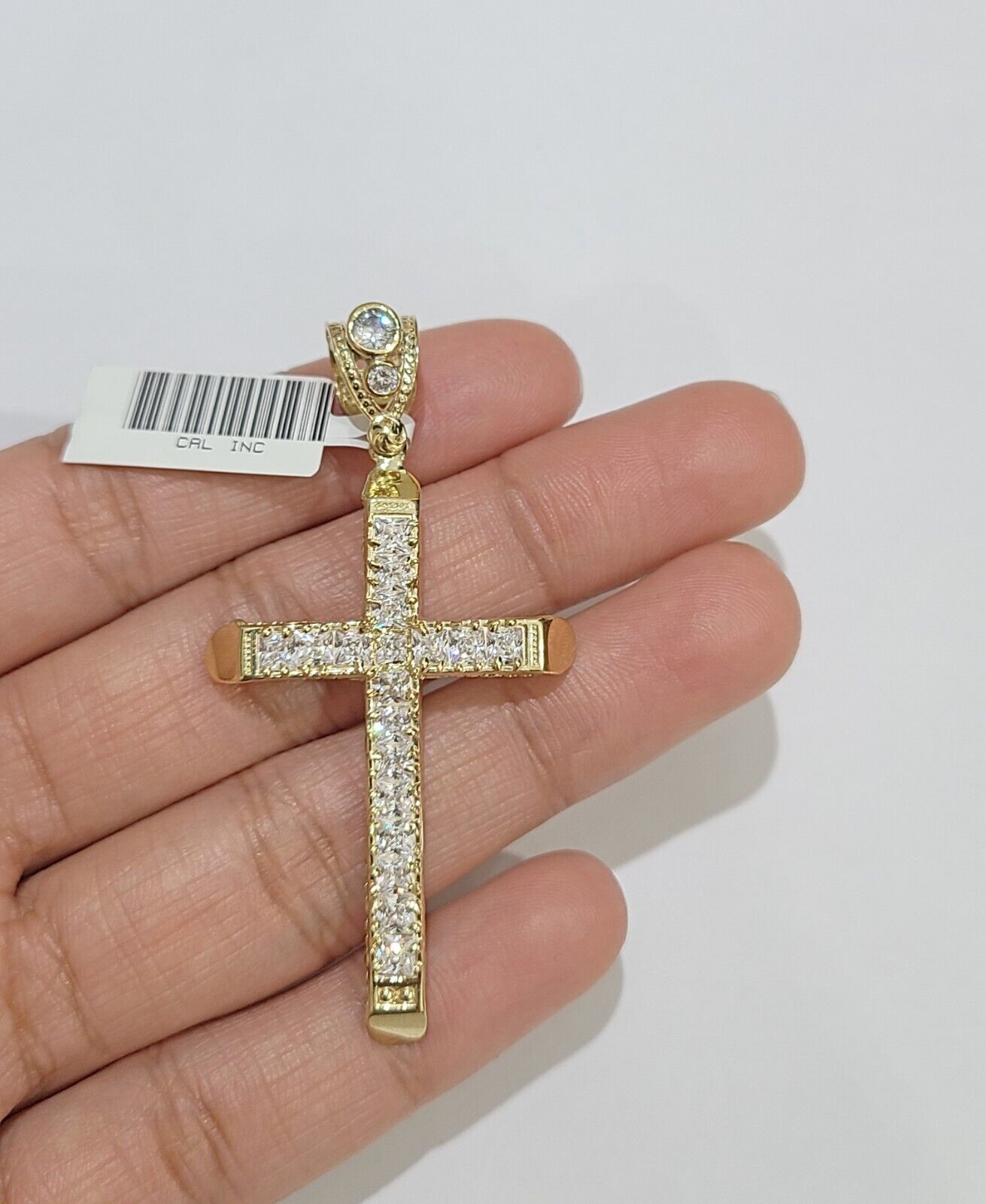 10k Yellow Gold Jesus Cross Charm Pendant 10 KT 2.5" Inch Religious Charm Real