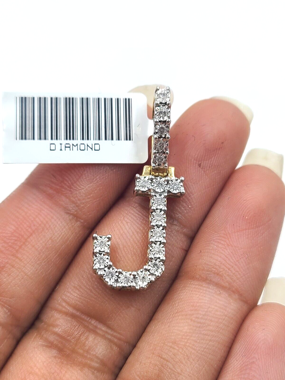 Real 10k Gold & Diamond Letter "J" Initial Alphabet Charm/Pendant 1.25".