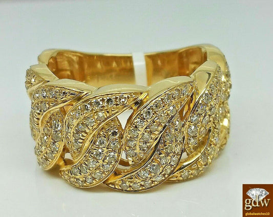 Solid 14k Yellow Gold Diamond Ring Band Cuban Style Men 1.28 CT Genuine