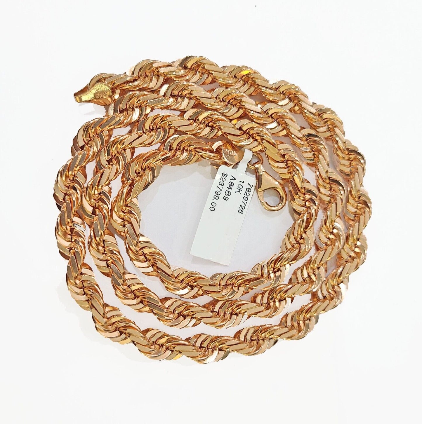 10k 7mm Solid Rose Gold Rope Chain Necklace 22" Inches with Diamond Cut