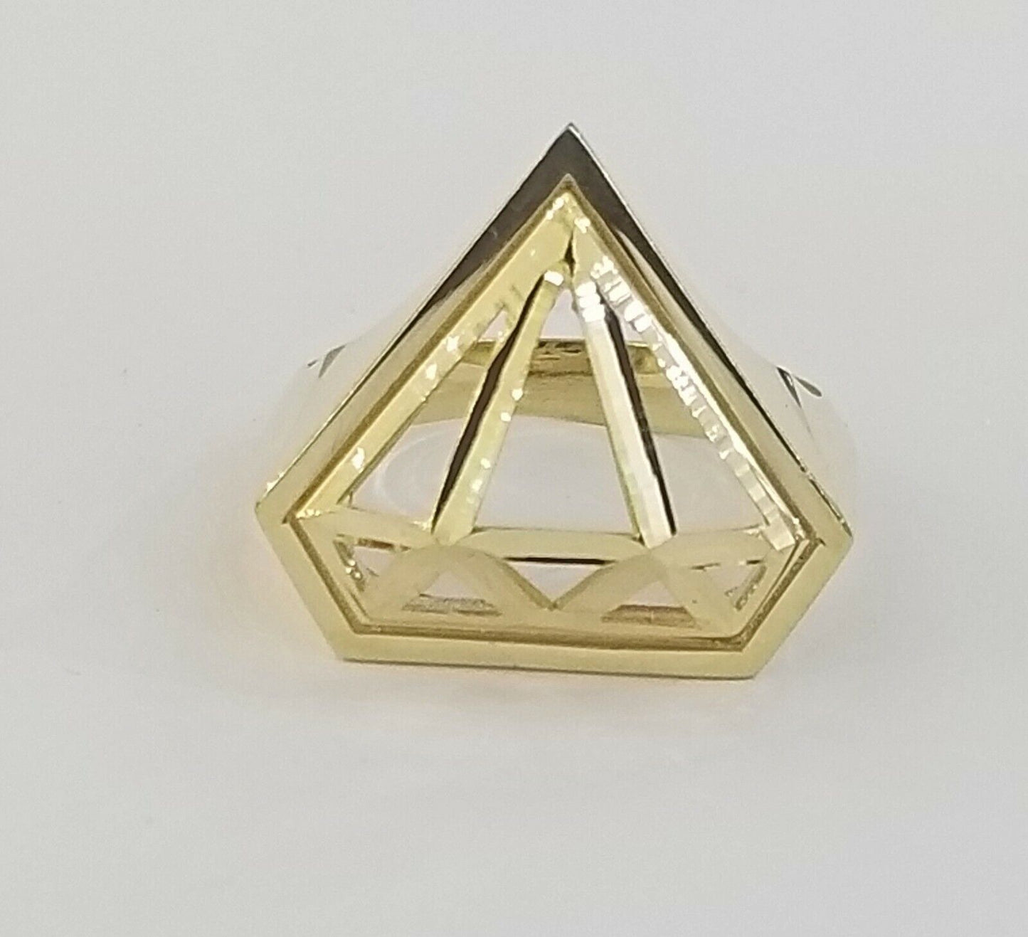 Real 10K Yellow Gold Pyramid Ring Diamond Cut Mens Band Solid 10k gold Size 9