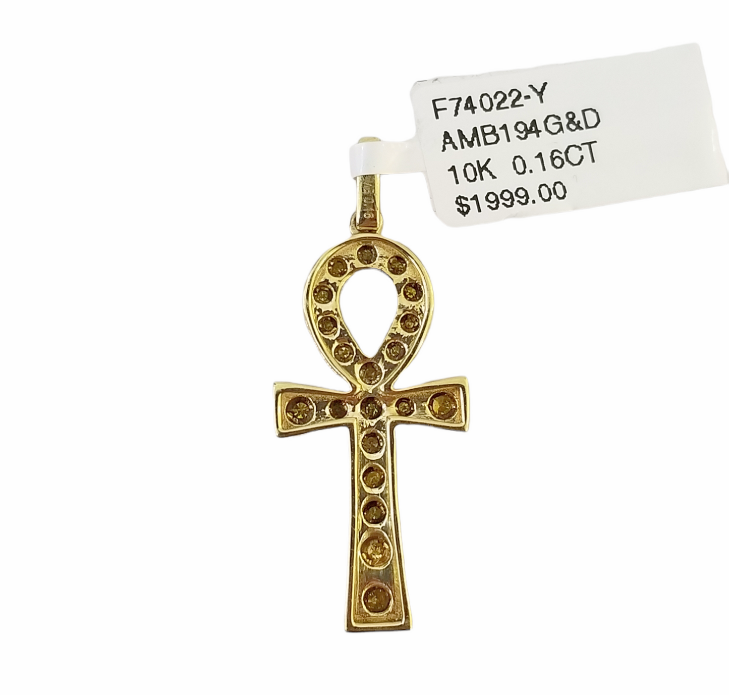 10K Yellow Gold Cross Pendent Real Yellow Diamond Jesus Charm Religious