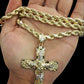 Real 10k Gold 26" Rope Chain Cross Pendant 10k Yellow Gold Necklace Jesus Charm
