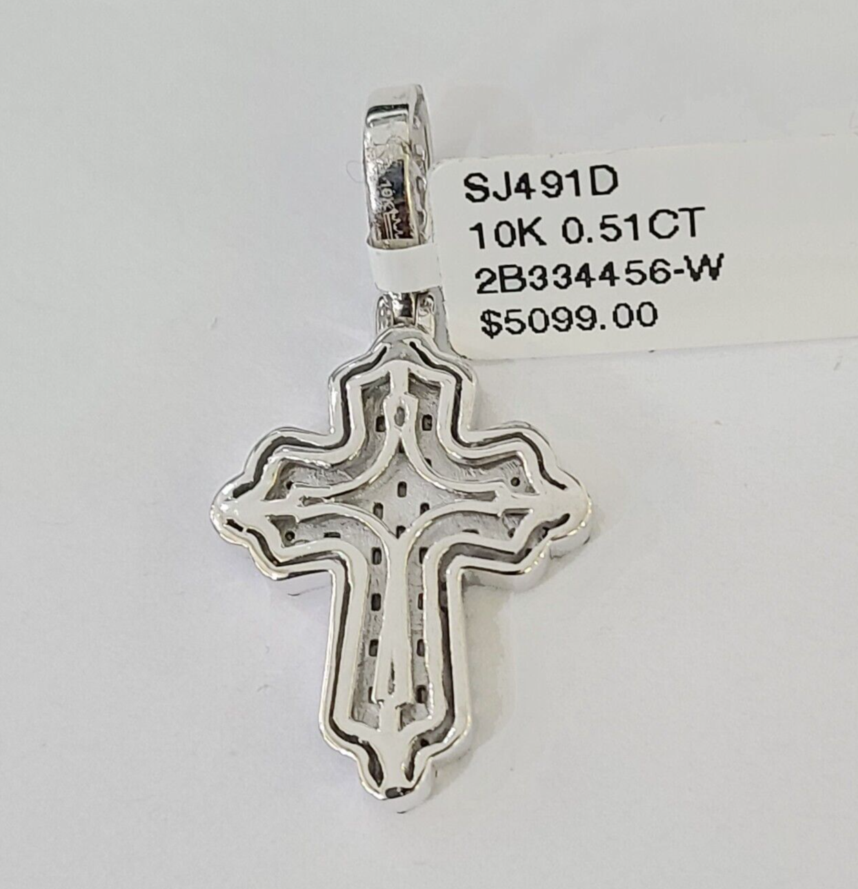 10k White Gold Diamond Jesus Cross Pendant charm Real Genuine 1.5"