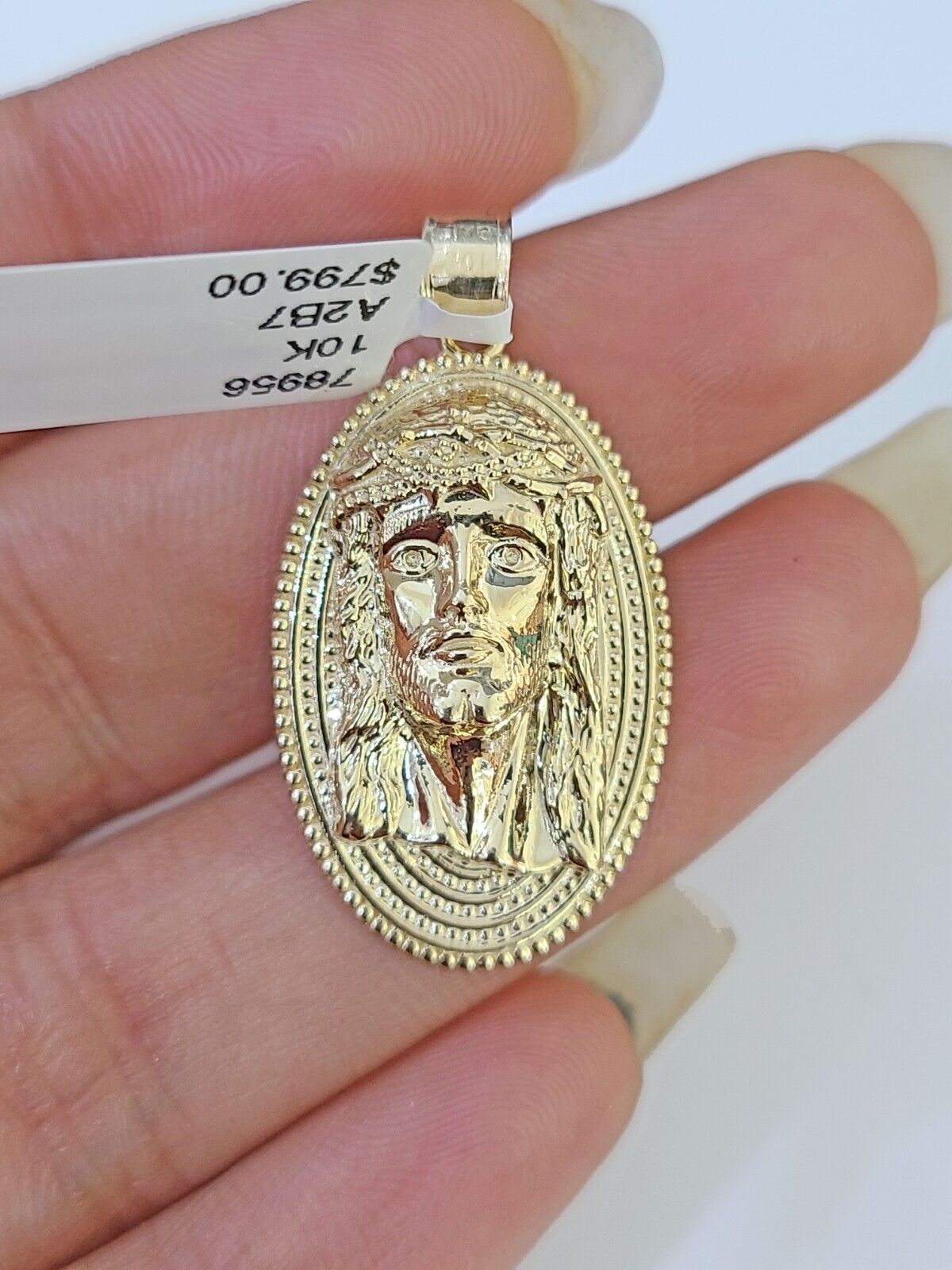 Real 10k Yellow Gold Oval Shaped Jesus Head Pendant 1-1.5 inches Charm