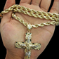 10k Real Gold Cross Charm Pendant 6mm Rope Chain Set