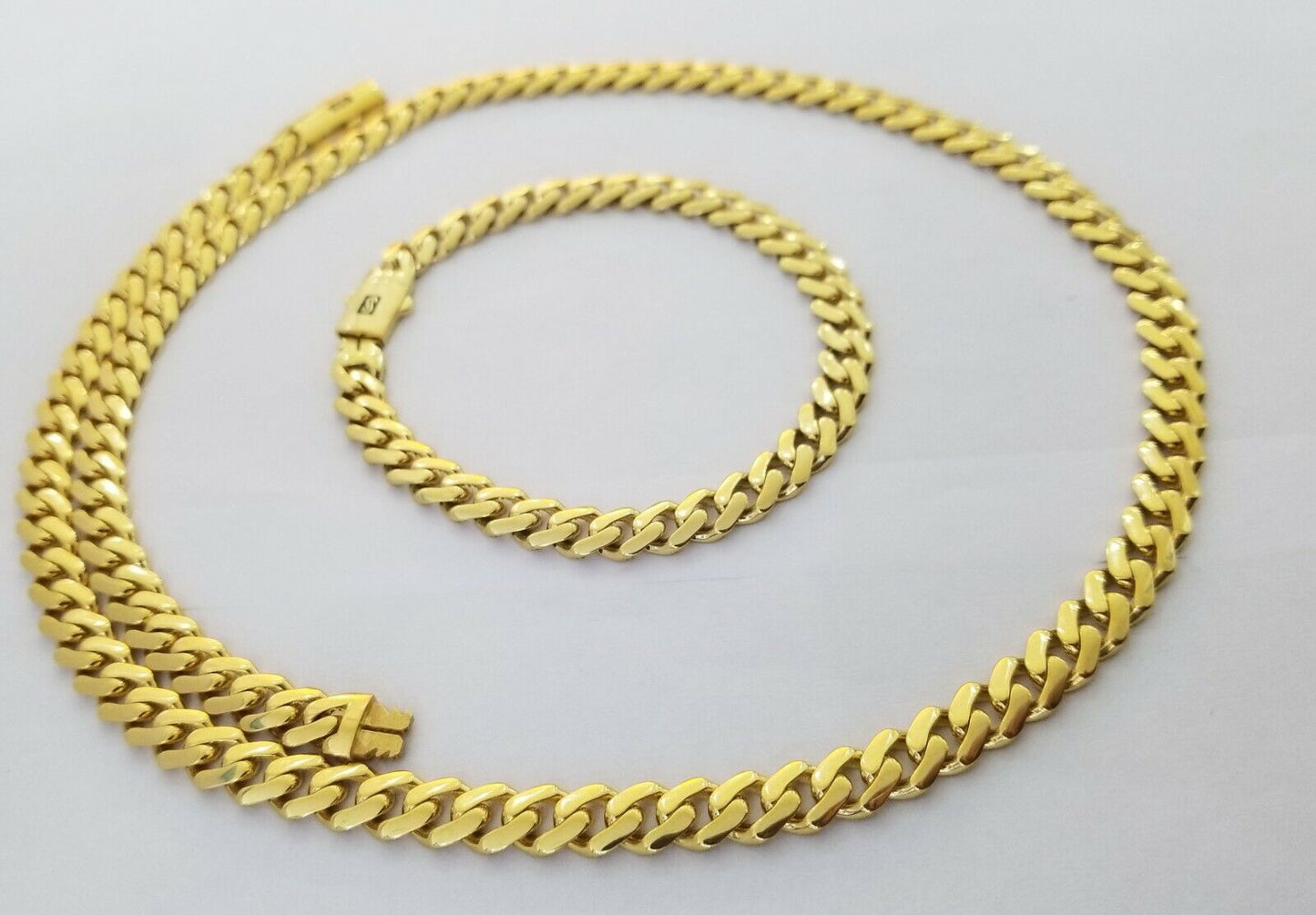 Real 10k Gold Miami Cuban Link Royal 8mm Monaco chain and Bracelet Set