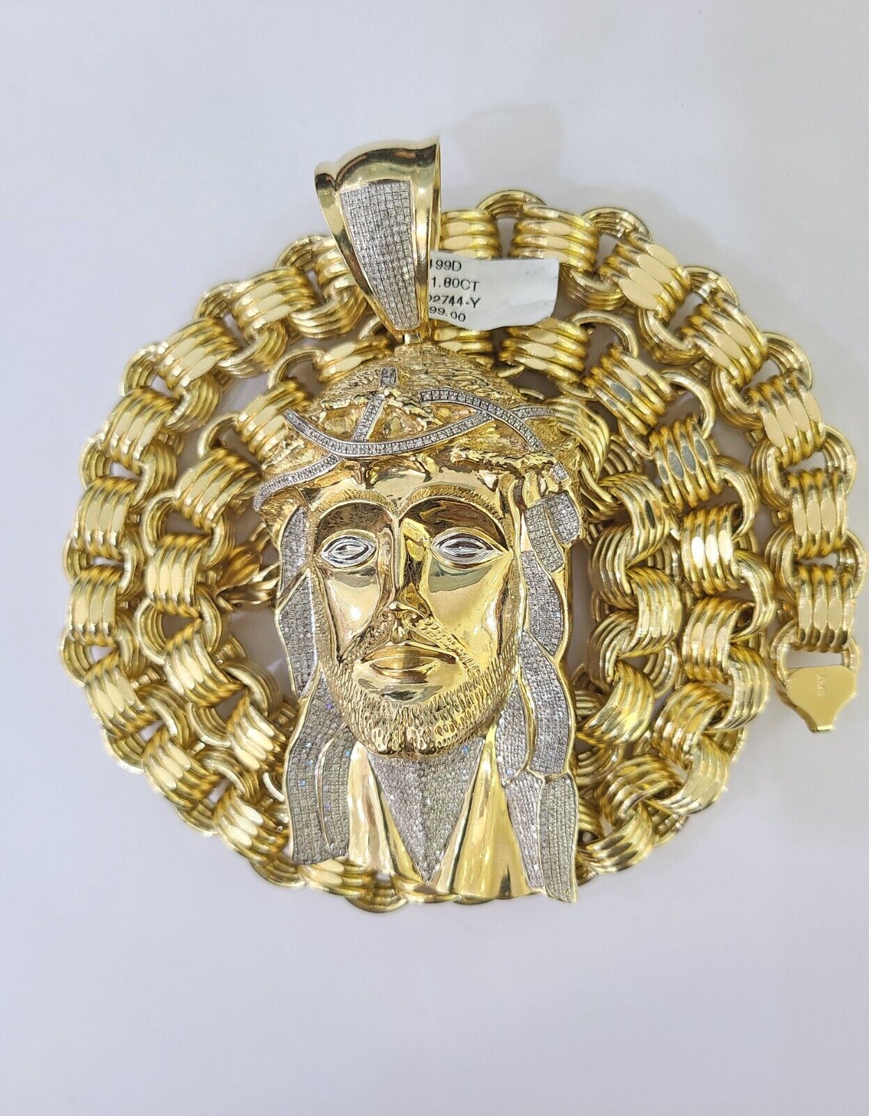 10k Gold Jesus Head Pendant Byzantine Chain 12mm 26'' Necklace Set Real Genuine