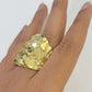 10k Real yellow Gold Nugget Ring men casual Rectangle gold ring 10kt