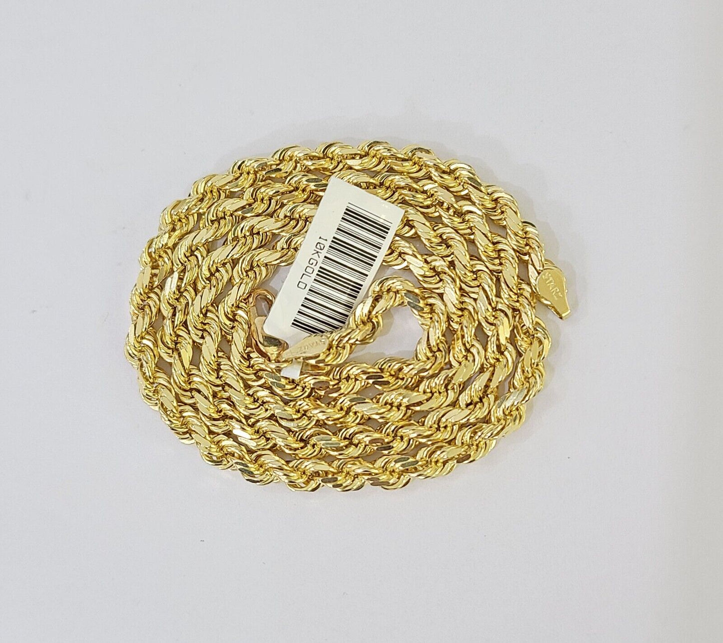 10k Real Solid Yellow Gold Rope Chain Women Men Diamond Cut 4mm 20 Inches