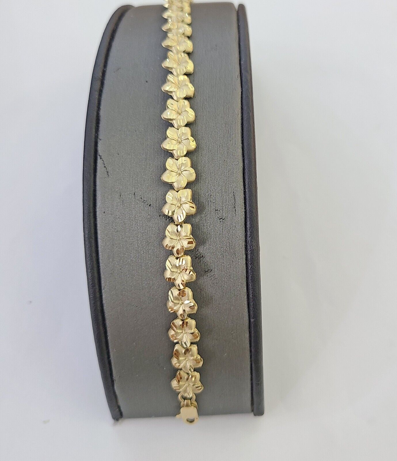 Real 10K Yellow Gold 8mm Flower Bracelet 7.5" Inch 10kt Gold