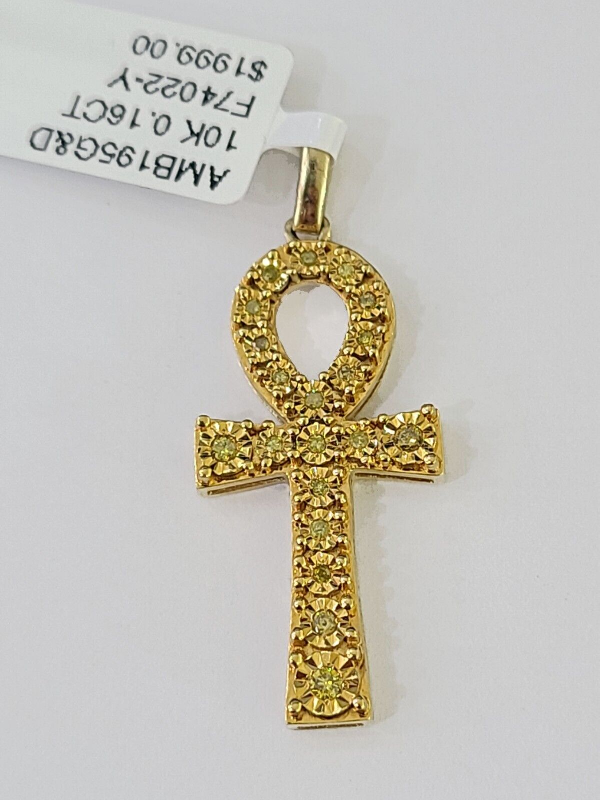 10K Real Cross with Ankh Charm/Pendant 0.16CT Made with Yellow Gold and Diamonds