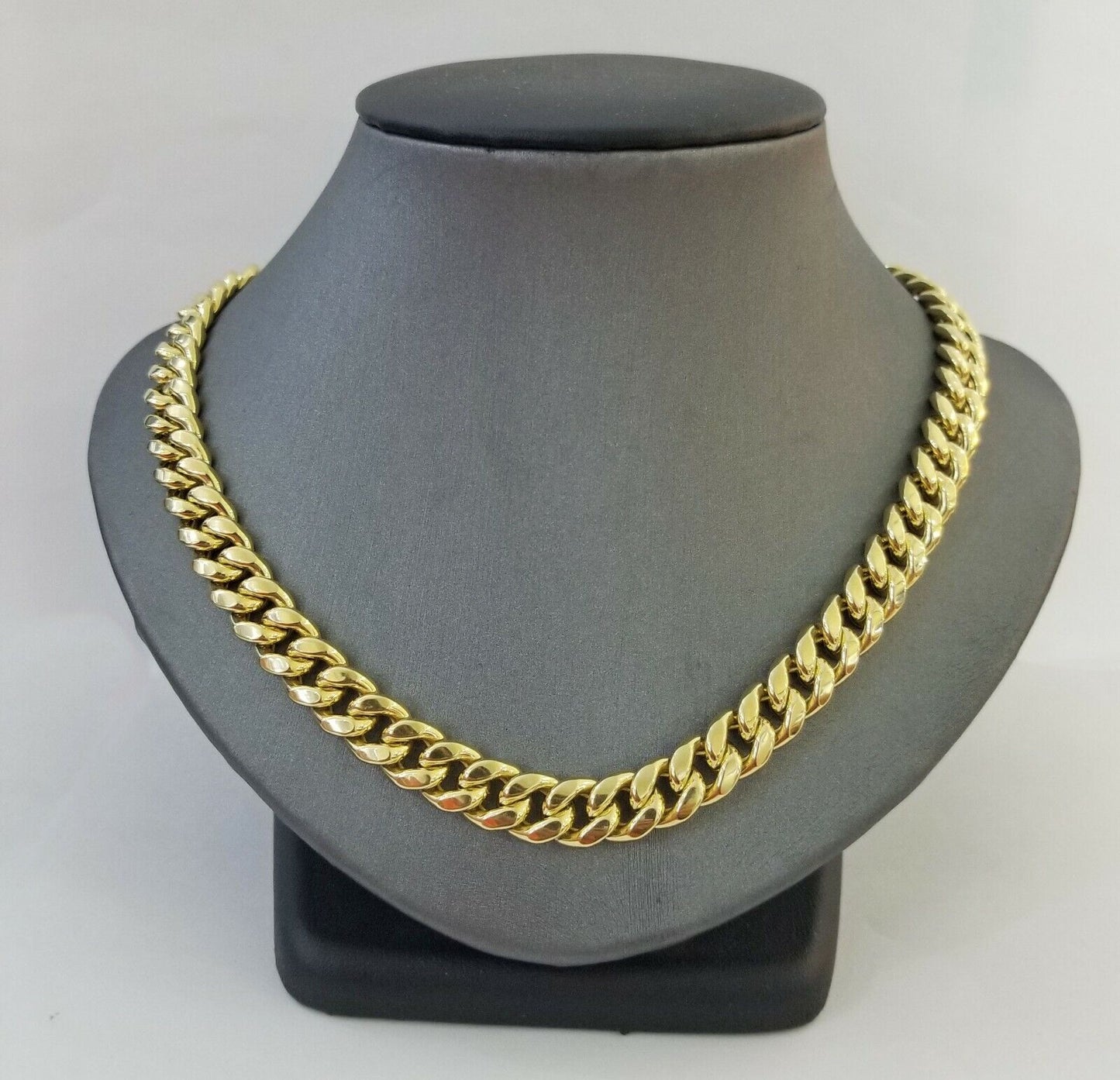 14K Yellow Gold Miami Cuban Link Necklace 9mm box clasp 24"