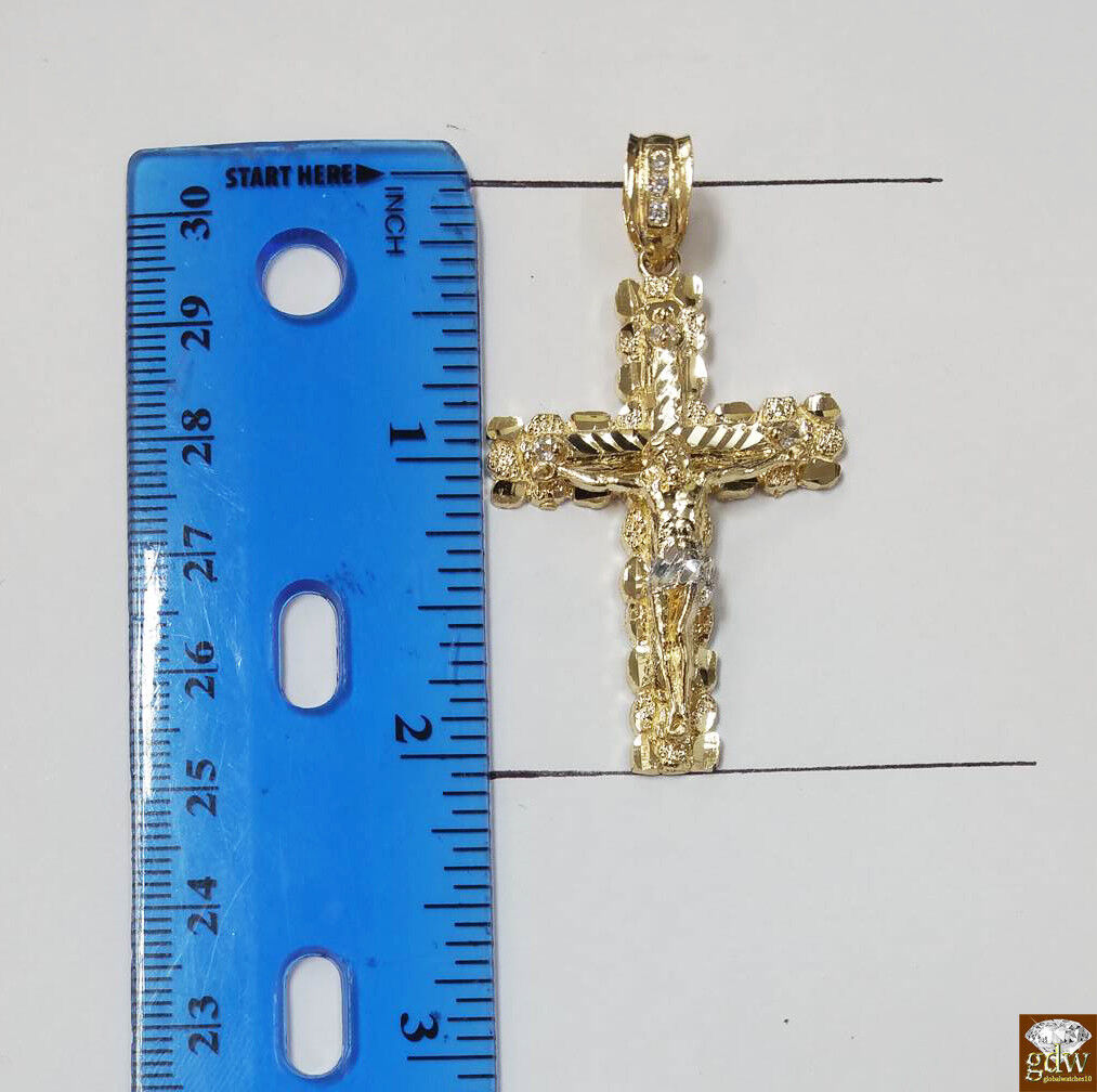 10k Yellow Gold Franco Chain Necklace Cross pendant charm 22" 24" 26"