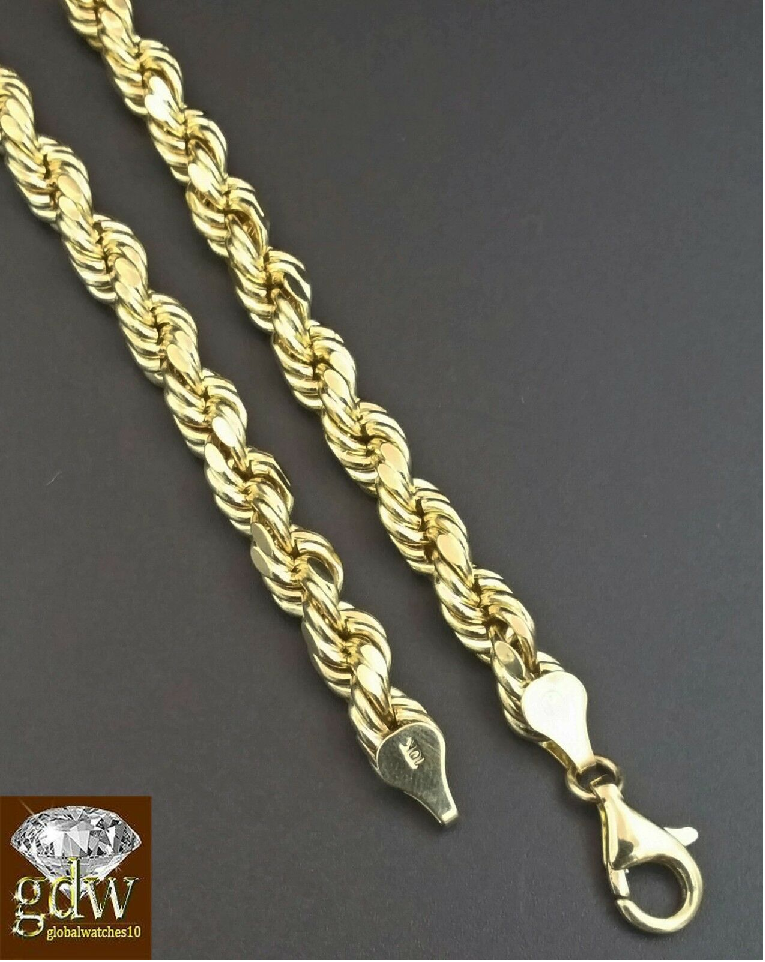 10k Real Gold Cross Charm Pendant 6mm Rope Chain Set 22"