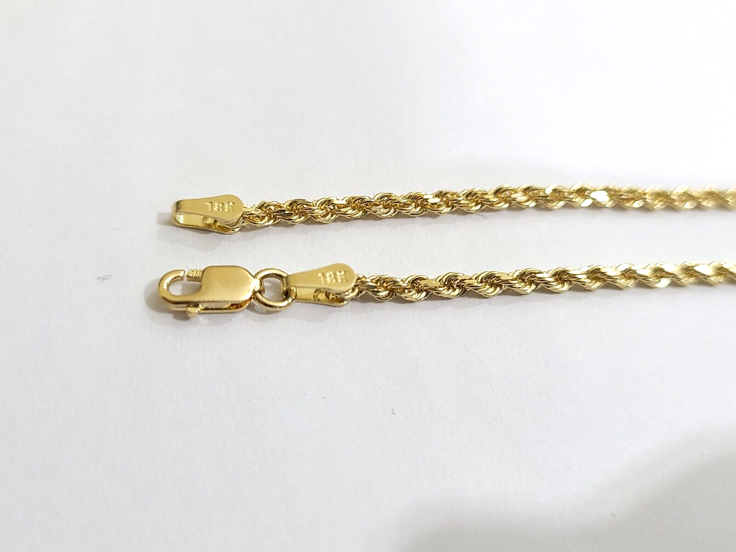 Real 18k Solid Yellow Gold Rope Chain 2mm Diamond Cut 16" Inches Lobster Lock